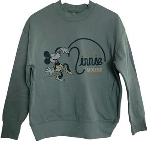 Disney Minnie Mouse Womens Large Green Long Sleeve Crew Neck Sweatshirt Fleece